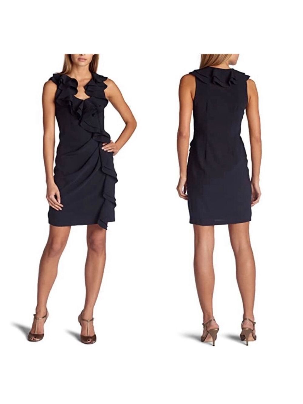 Anthropologie Eva by Eva Franco Sheath Dress Black Ruffle Cecile Cocktail Sz 12